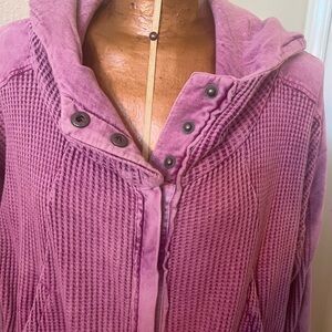 “Free People One” Women's Cotton Waffle Weave Purply Hooded Jacket